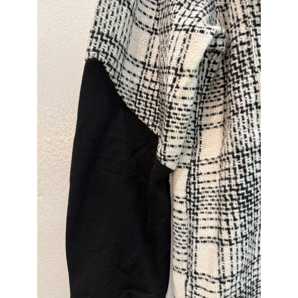 NWOT LBLC The Label Size Large Black Ivory Plaid Hooded Oversized Shacket - Picture 3 of 9